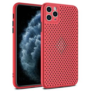 Camera Protection Mesh Silicone Back Case for Apple iPhone Series - iPhone 13 Pro Max, Watermelon Red