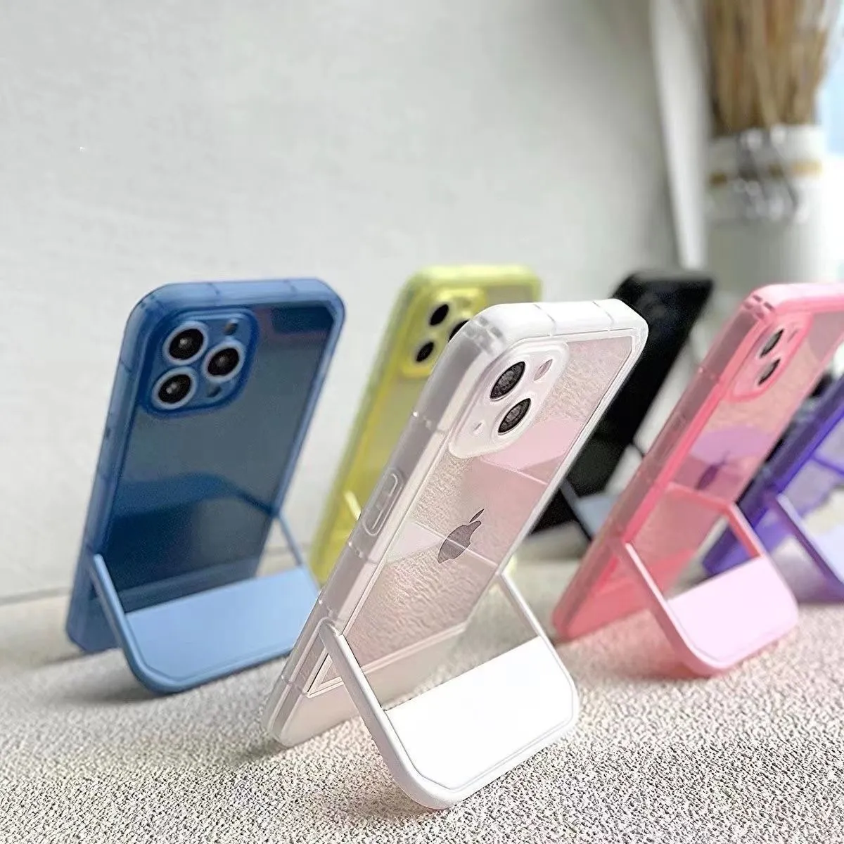 Transparent Back Stand Camera Protection Case for Apple iPhone Series