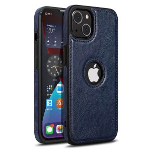 Leather Logo Cut Case for Apple - iPhone 14, Blue