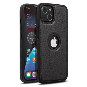 Leather Logo Cut Case for Apple - iPhone 14 Plus, Black