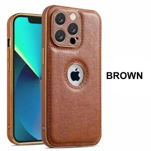 Electroplated Leather Case For Apple - iPhone 14 Pro Max, Brown