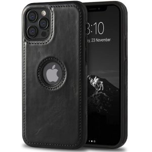 Leather Logo Cut Case for Apple - iPhone 12 Pro Max, Premium Black