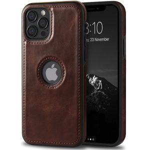 Leather Logo Cut Case for Apple - iPhone 12 Pro Max, Premium Brown