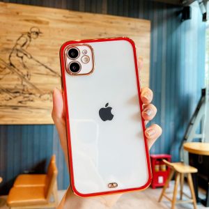Luxury Square Silicone Electroplated Cover for Apple iPhone - iPhone 11 Pro, Red